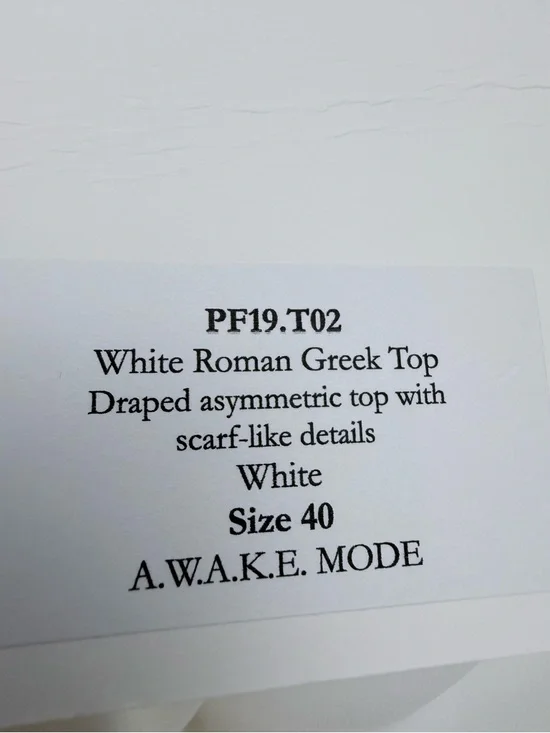 A.W.A.K.E. MODE White Roman Greek Asymmetric Draped Scarf Top - Picture 15 of 16